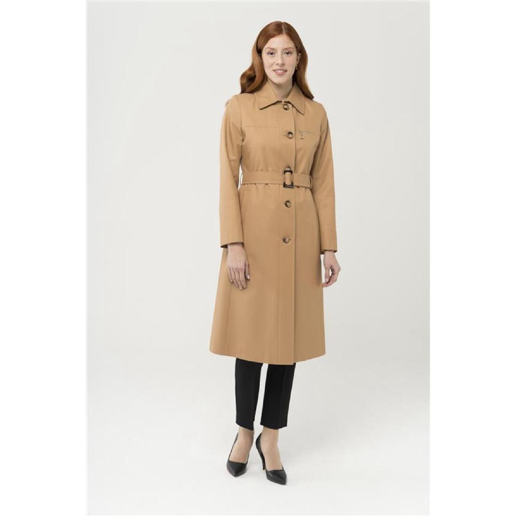 Водоотталкивающий плащ с воротником рубашки и молнией K. Верблюд 6430