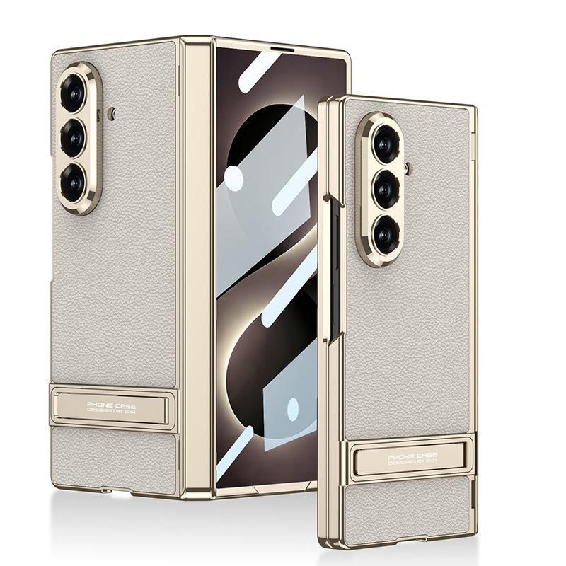 Чехол для мобильного телефона Samsung Z Fold8Ultra Магнитный шарнир Гальванизированная кожаная подставка Triumph Легкая роскошь Защитный чехол