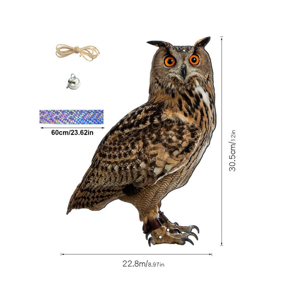 Expel Birds Pendant 2D Owl Scarecrow Pendant Garden Protector Decorative Scarer Pendant with Bell Fake Bird Scare Device