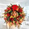 Red Berries Pine Poinsettia Christmas Wreath Realistic Christmas Door Wreath  Fireplace Decor