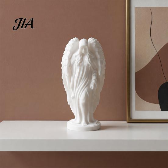 Handcrafted 3D Printed Ornament Hooded Angel Figurine, Elegant White Winged Statue, European Retro Sculpture Style Minimalist Desktop for Home Office
