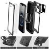 For iPhone 16e Case Aluminum Alloy+Silicone Lens Kickstand Phone Cover with Tempered Glass Film