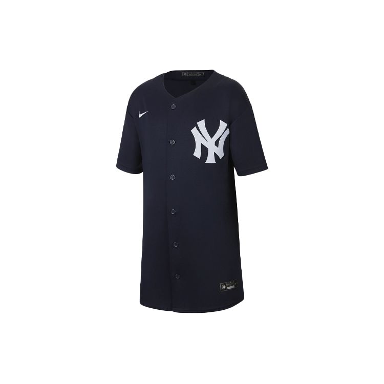Nike X MLB Collaboration Kids New York Yankees Logo Pattern Single-Breasted Short Sleeve Sports Jersey Jacket Kids Jackets Dark-Navy DM9239-414