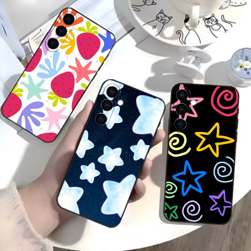 Милый Чехол для Телефона Звезды Клубника в Стиле Y2K для Samsung Galaxy A73,21,22,32,71,53,52,51,80,5G Мягкий Черный Чехол