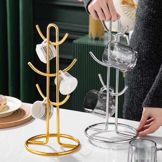 Металлическая подставка-держатель для чашек, 6 крючков, держатель для кофейных кружек, высокая грузоподъемность, подставка-дерево для чашек, органайзер для демонстрации чашек, для кухонной столешницы