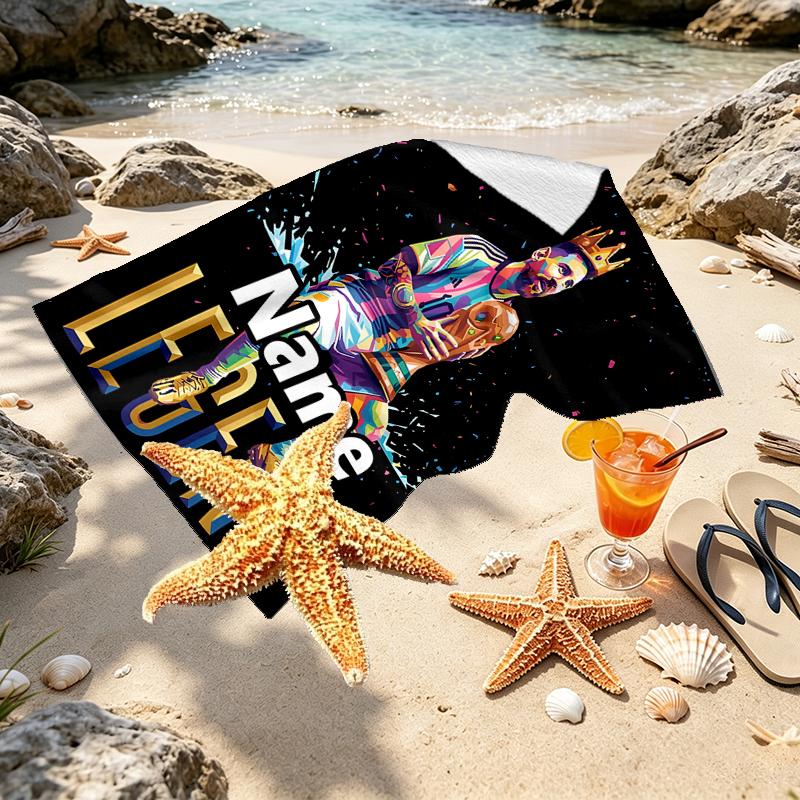 Custom Name Personalized Lionel Messi Print Beach Towel, for Trip Camping Beach Party Home Decor, Birthday Gift for Family & Friends