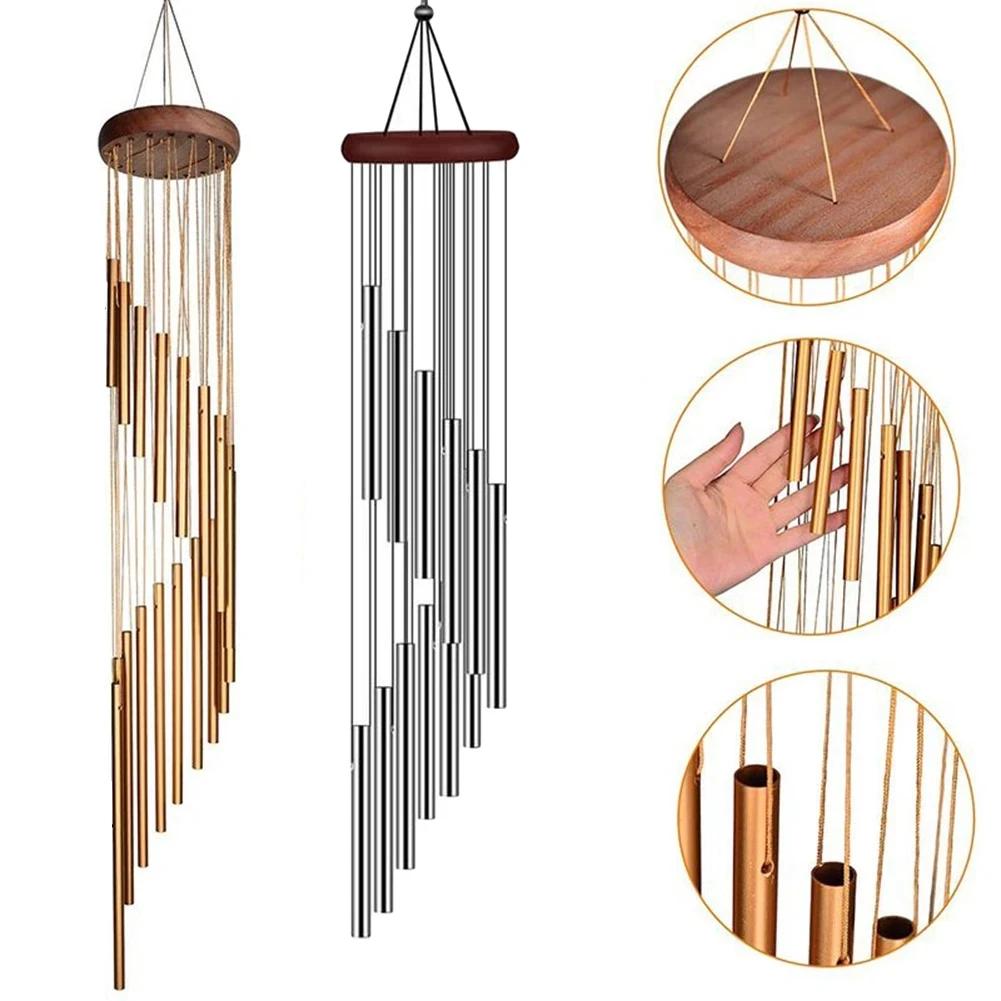 1piece 12 Tubes Aluminum Alloy Wind Chimes Party Memorial Decoration Gifts with Hook Gold/silver Bells for Outside Home Wedding