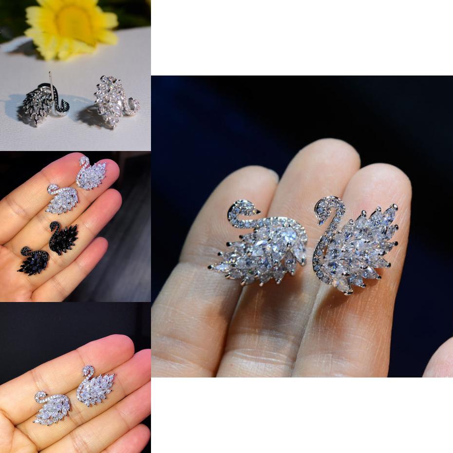 Beautifully Crafted Swan Shape Stud Earrings With Zircon Ideal For Ball Lovers Gifts