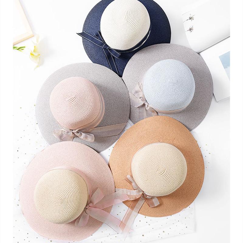 Fashion-двухцветная лоскутная полосатая летняя шляпа от солнца с бантом, женская соломенная пляжная шляпа, большая шляпа с полями