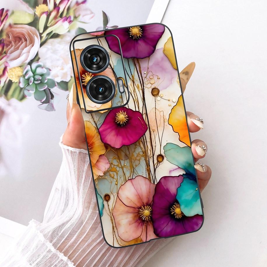 Чехол Для Motorola Edge 50 Fusion Чехол XT2429-1 Популярный Цветок Мягкий Черный Силиконовый Чехлы Для Телефона Для Motorola G96 5G MotoG96 Funda