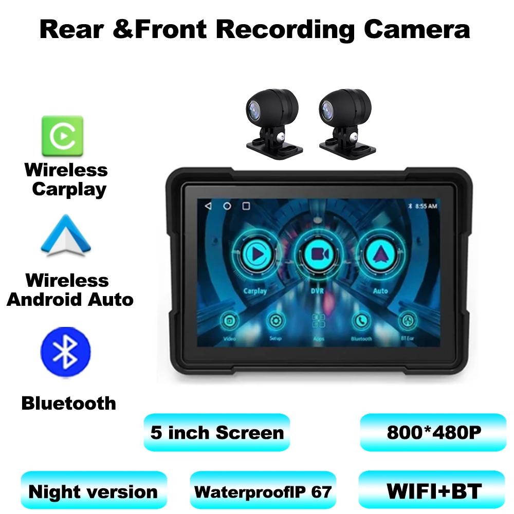 5-дюймовый мотоцикл Carplay водонепроницаемый 1080P WiFi беспроводной Android-Auto DVR монитор видеорегистратор GPS навигация TPMS
