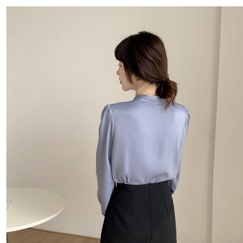 Модная элегантная женская рубашка с длинным рукавом и галстуком-бабочкой, весна-осень, свободная повседневная простая блузка больших размеров для офиса, женская одежда 2024 года, новая однотонная одежда 2585