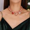 Festive Santa & Bell Red-White Beaded Necklace