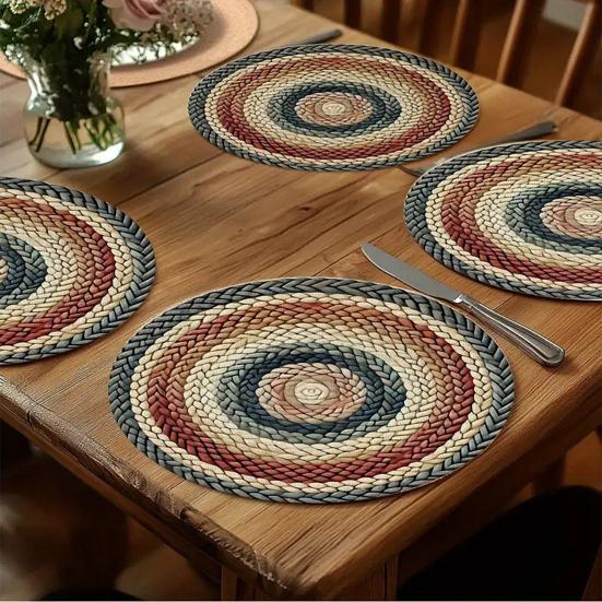 Подставка под тарелку Утолщенный Круглый Дизайн Богемный Стиль Подставка под тарелку Теплоизоляция Маслостойкий Коврик для стола Усиленный Шов Подставка под тарелку Обеденный Декор