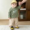 Boys' Spring And Autumn Two-Color T-Shirt Set, Baby Cute Top With Striped Pants, Beige Tooling Trousers