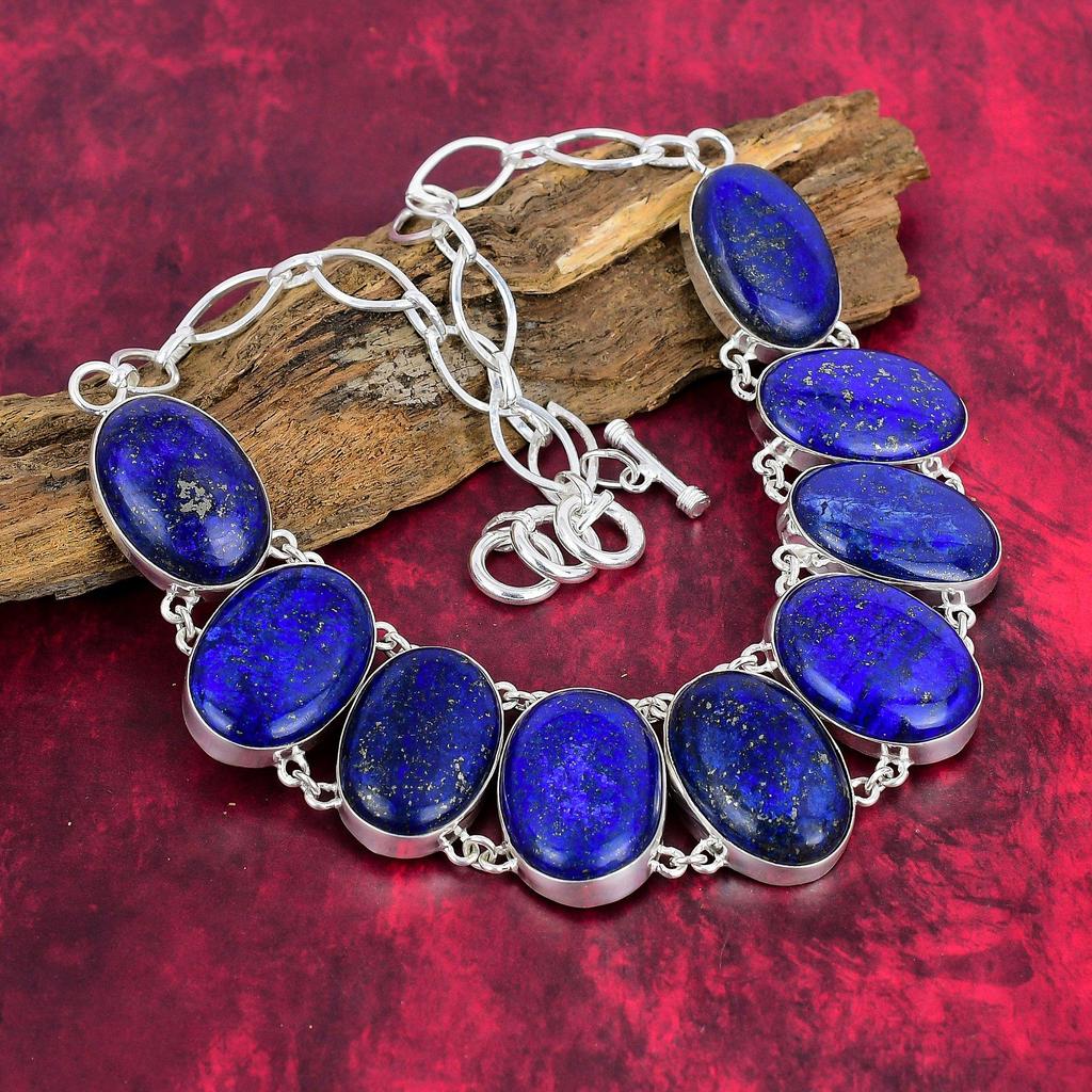 Лазурит из стерлингового серебра 925 пробы, ожерелье и браслет, комплект ювелирных изделий, прекрасный ювелирный подарок ручной работы для нее, комплект ювелирных изделий из драгоценных камней