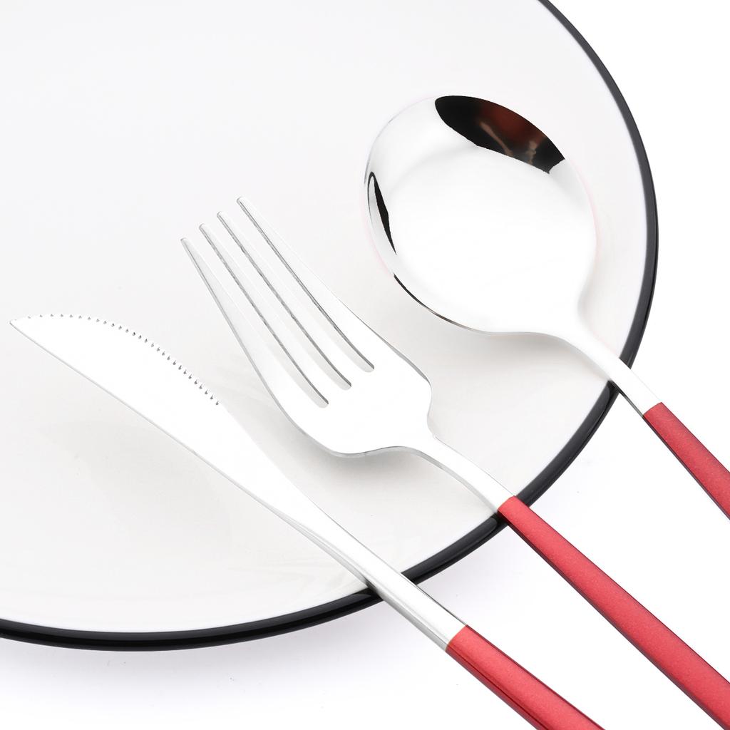 Набор столовой посуды из 30 предметов, красный и серебристый, западный набор столовых приборов из нержавеющей стали, обеденные ложки, вилки для торта, ножи, набор столовой посуды, кухонные столовые приборы