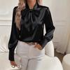 Autumn Long Sleeved Bow Satin Women's Blouses & Shirts