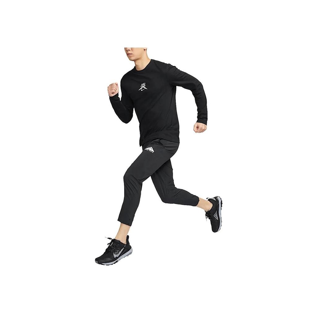 Nike Dri-Fit FW24 Trail Crew Neck Удобная мягкая быстросохнущая футболка с длинным рукавом для мужчин, черные топы HJ3602-010