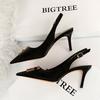 Bigtree European and American Style Banquet Women's Shoes Fine Heel 7cm High Heel Pointed Hollow Metal Square Buckle Single Shoes