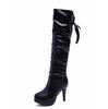 Зимние изысканные женские длинные сапоги выше колена, кожаные туфли