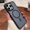 For iPhone 15 Pro Max Luxury Magsafe Magnetic Matte Transparent Phone Case For iPhone 16 11 12 13 14 Plus Frame Protective Cover