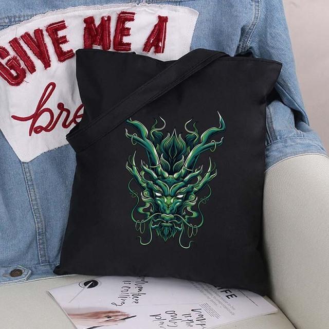 Сумка-шоппер из эко-холста, хлопка-шопера с мультяшными картинками, модная черная складная сумка с принтом, холщовая большая сумка