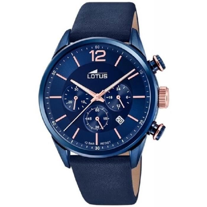 Montre - LOTUS - 18681-2 - Chronographe - Acier - Cuir Bleu - Étanchéité 10 ATM