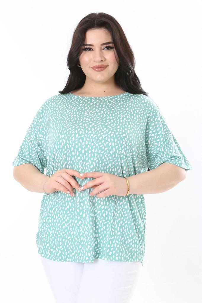 Женская блузка большого размера, зеленая блузка с круглым вырезом и короткими рукавами из лайкры и вискозы больших размеров