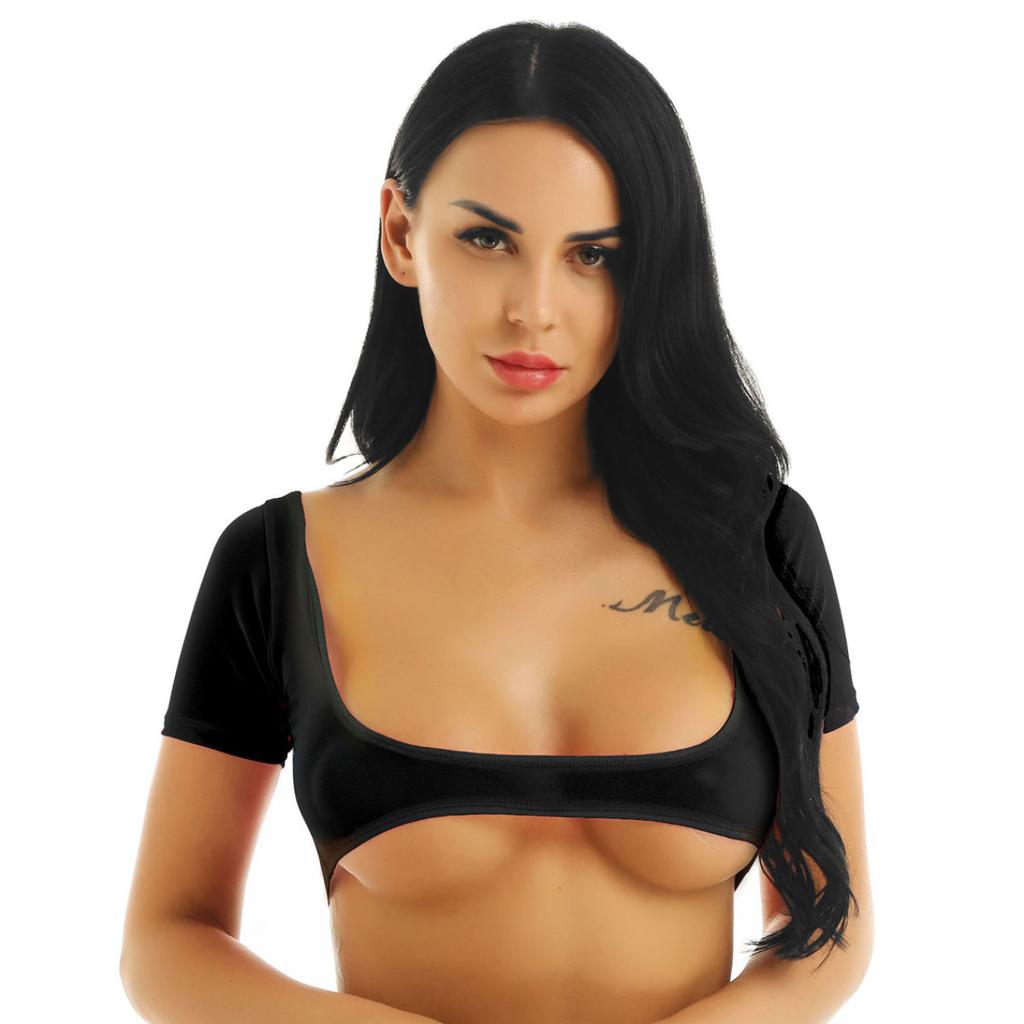 Sheer See Through Short Sleeve Crop Top Summer Sexy Short Tops Clubwear Dancewear