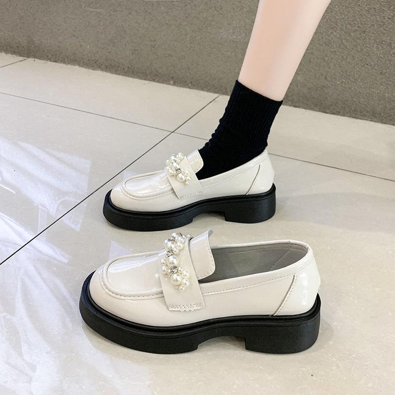 Модные роскошные туфли Мэри Джейн с жемчужным дизайном, женские туфли в стиле Лолиты с круглым носком, туфли-оксфорды на толстой подошве, женские туфли на платформе