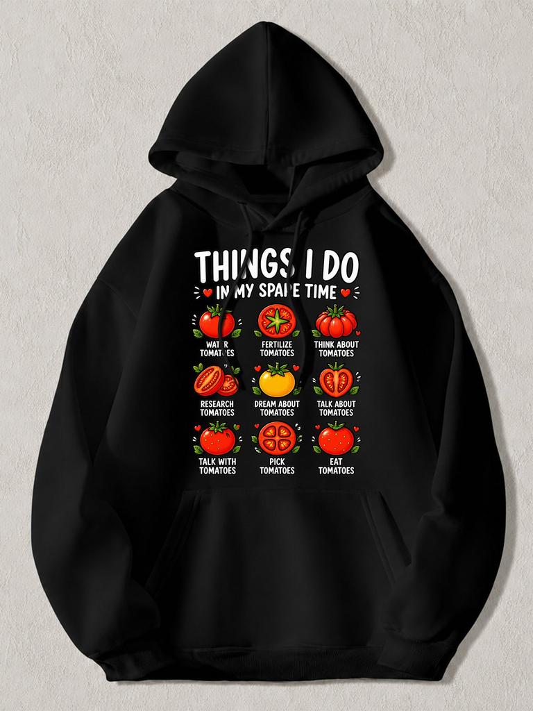 Black Pullover Hoodie Featuring Things I Do In My Spare Time Tomato Gardening Graphic Funny Vegetable Lover Sweatshirt with Water