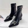 Women High Heels Pointed Toe Ankle Boots PU Leather Shoes Brand  Trend New Party Sexy Dress Chunky Pumps Elegant Botas Mujer