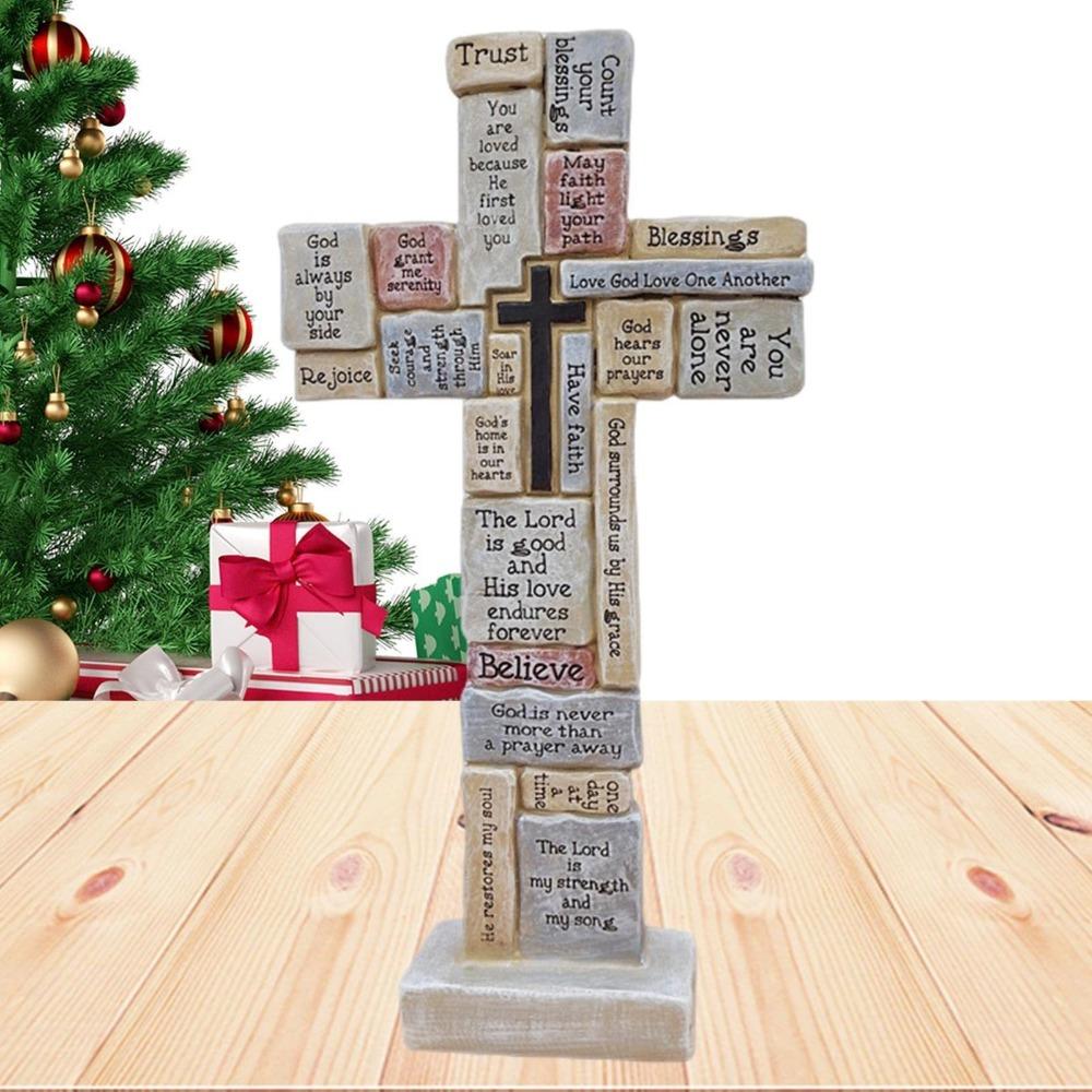 Elegant Christian Cross Statue Handmade Funny Cross Prayer Sculpture Resin Craft Cross Desktop Ornament Tombstone Memorial