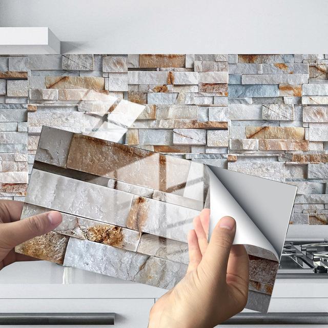 12/24/48pcs 3D Marble Crystal Self-adhesive Wall Sticker Mosaic Wallpaper Kitchen Oil Sticker Bathroom Tile Wall Stickers Waterproof