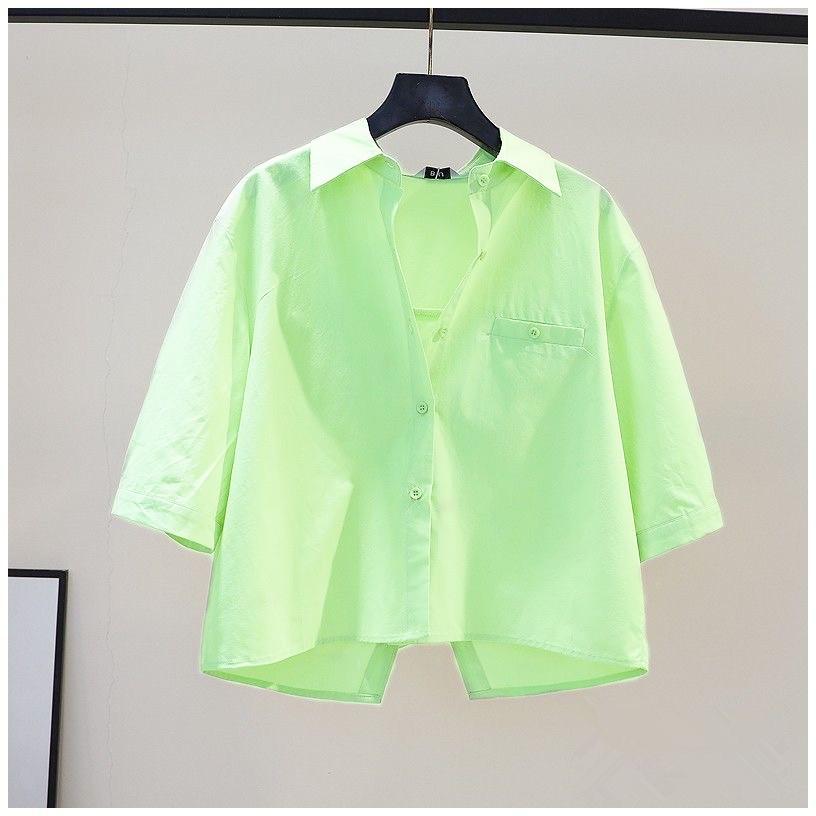 Женская однотонная повседневная рубашка в тон, простой свежий сладкий топ