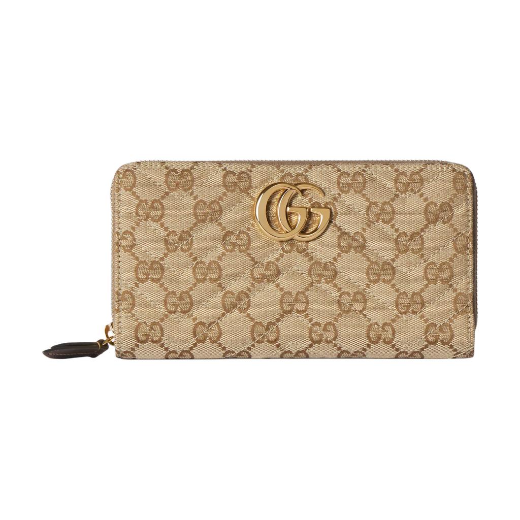 Gucci Double G Generation Vintage Style Gold Hardware Zipper Closure GG Canvas Wallet Women wallet Beige Dark-Brown 443123-FAF05-9651