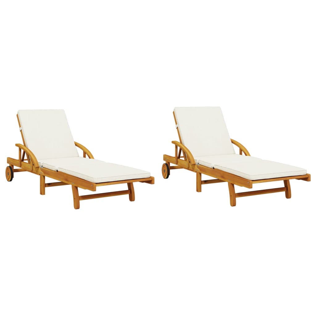 2 Piece Sun Lounger Set with Cushions 200 x 68 x 83 cm Solid Acacia Wood