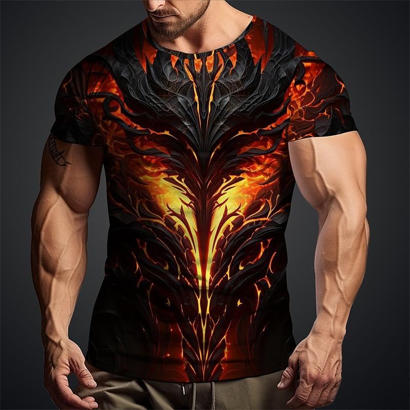 Men's Graphic Flame T Shirt Short Sleeve T shirt 3D Print Crew Neck Shirt Daily Designer Retro Vintage