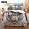 Sugar Skull Duvet Cover Set, Monochrome Skull with Roses Leaves and Diamond Shape Folklore Festival Print,Decorative Bedding Set