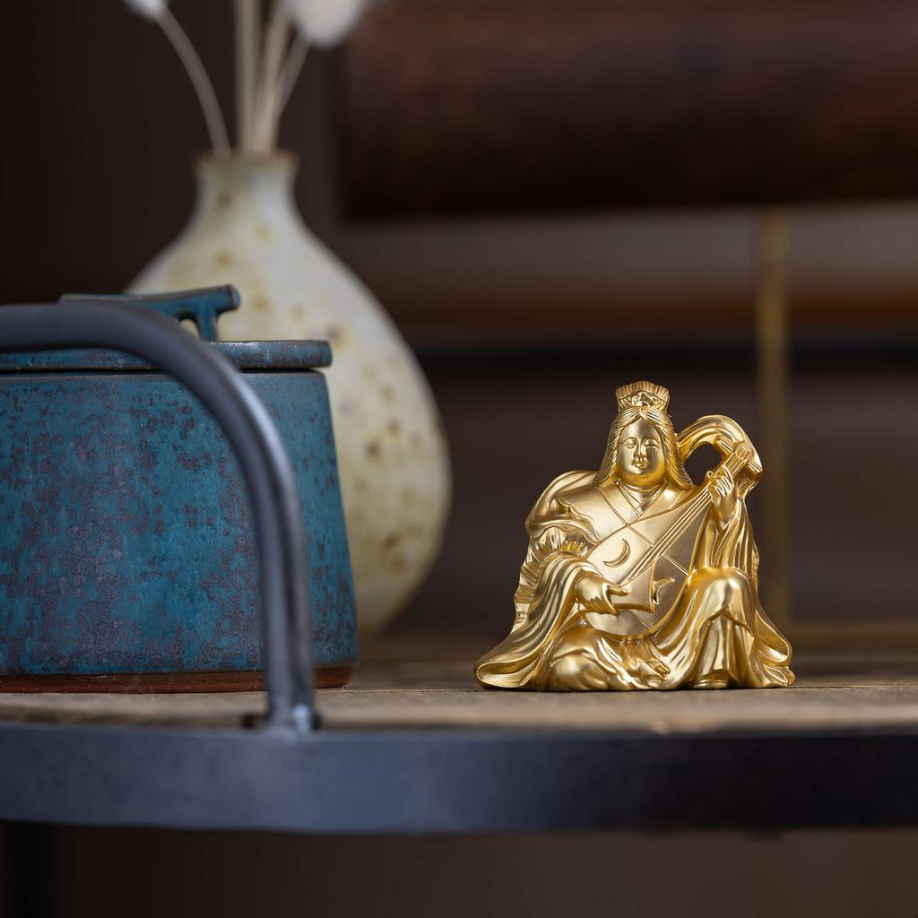 Seven Lucky Gods of Good Fortune: Benzaiten (Gold Plated/24K) Sculptor: Makita Shuuun Original Model - Buddhist Statue, Ornament, Takaoka Bronze Ware
