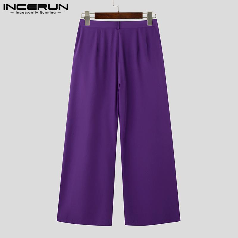 INCERUN Men High Waist Ruffled Layers Trousers Zipper Up Casual Long Pants