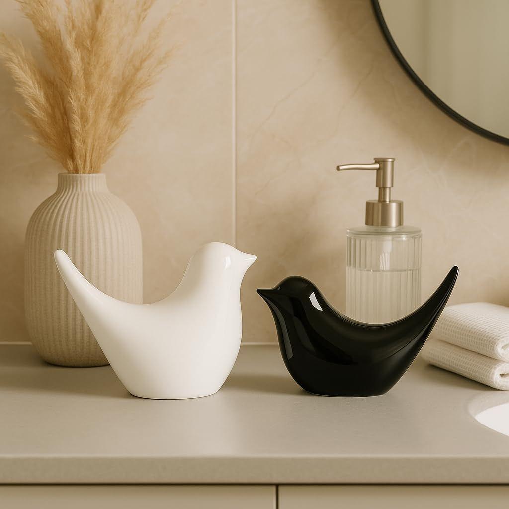 Креативные Белые и Черные Глянцевые Керамические Фигурки Птиц Аксессуары для Украшения Дома Вечеринка (Упаковка из 2 шт.)