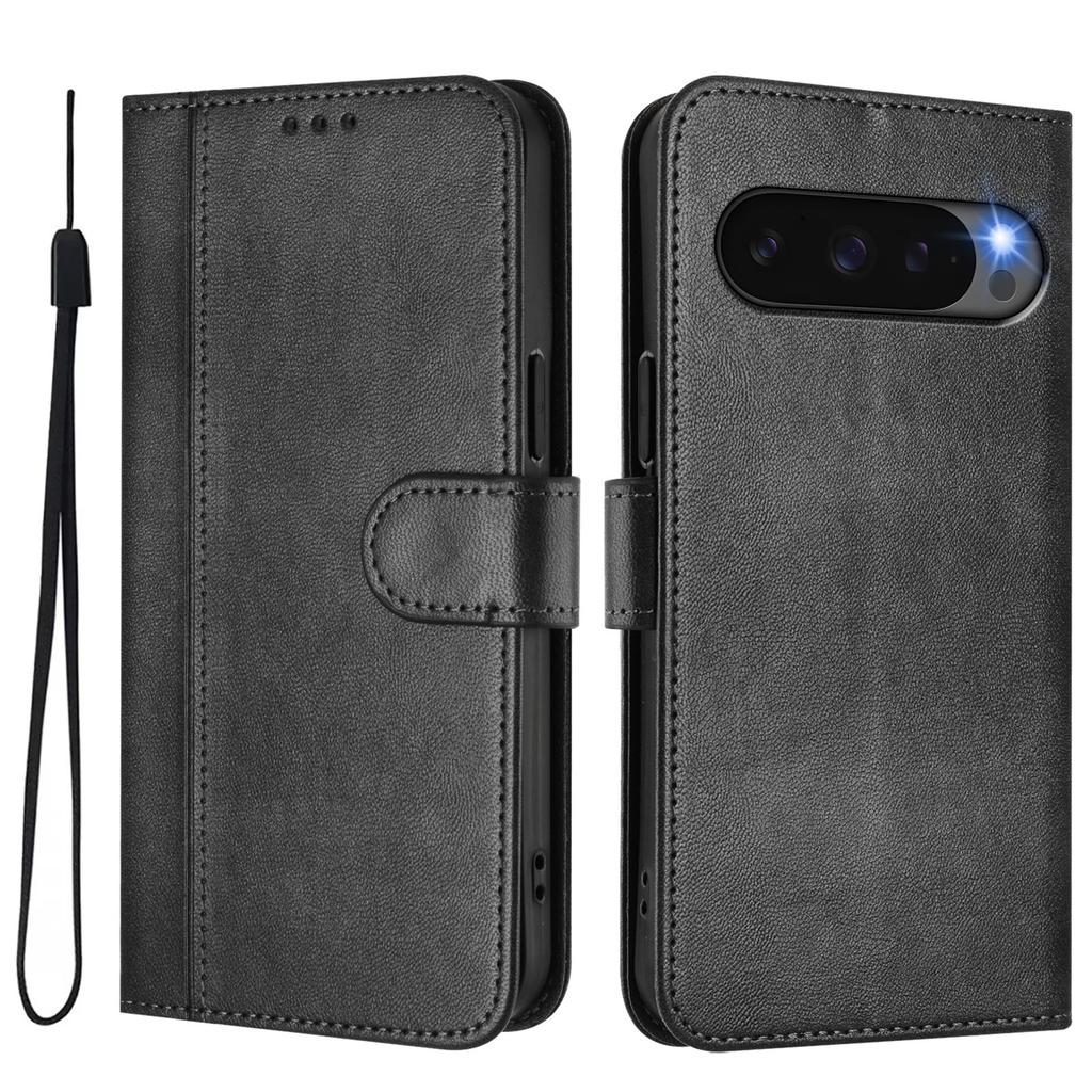 For Google Pixel 9 Cases Wallet Stand Retro Texture Leather Phone Cover with Lanyard