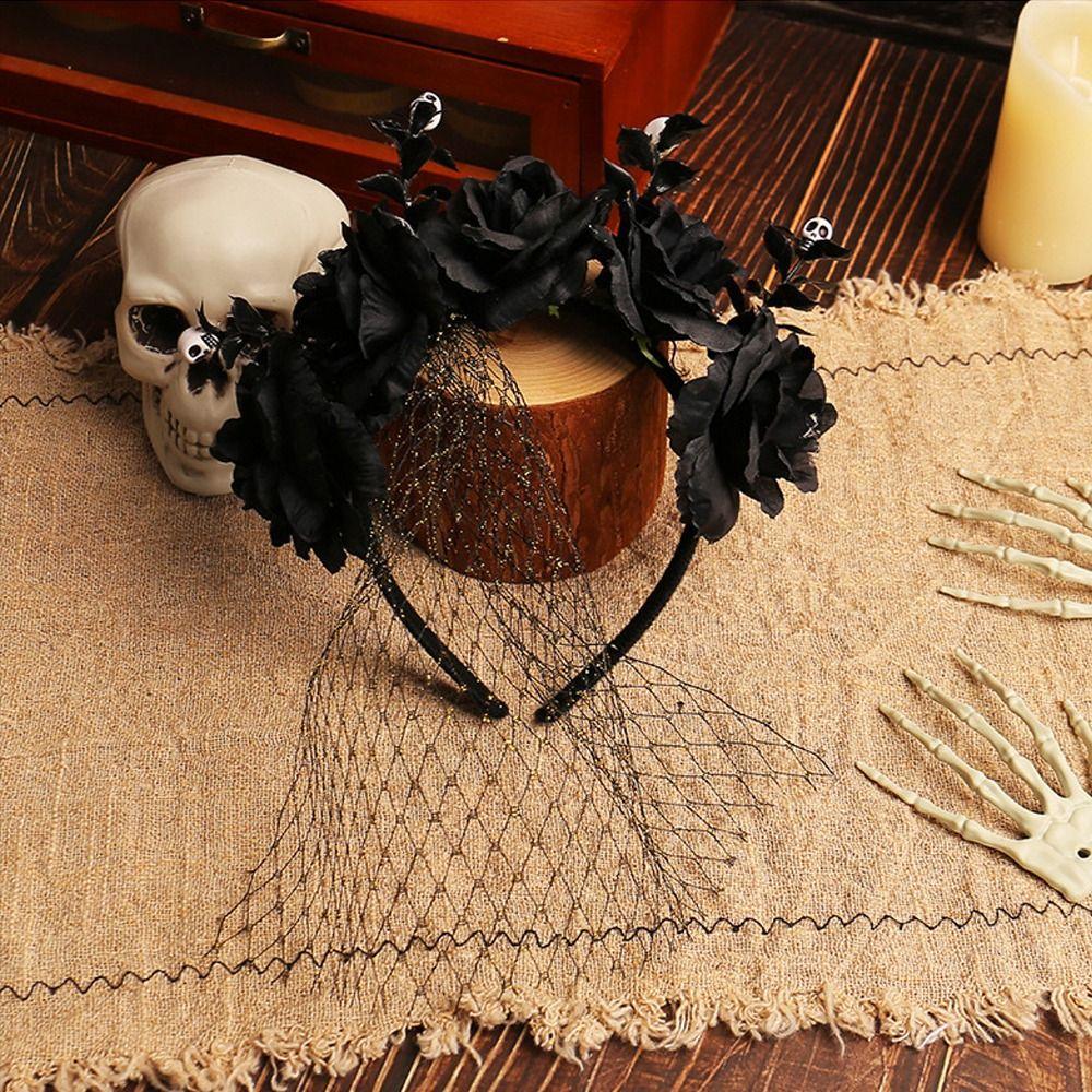 Lace Veil Rose Hair Hoop Gothic Halloween Flower Crown Halloween Decor Gifts
