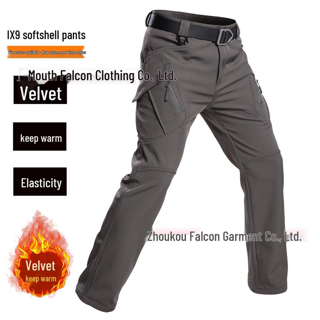 Мужские зимние камуфляжные софтшелл лыжные штаны на флисовой подкладке - Ветрозащитные, морозостойкие, с множеством карманов, идеально подходят для активного отдыха и альпинизма.