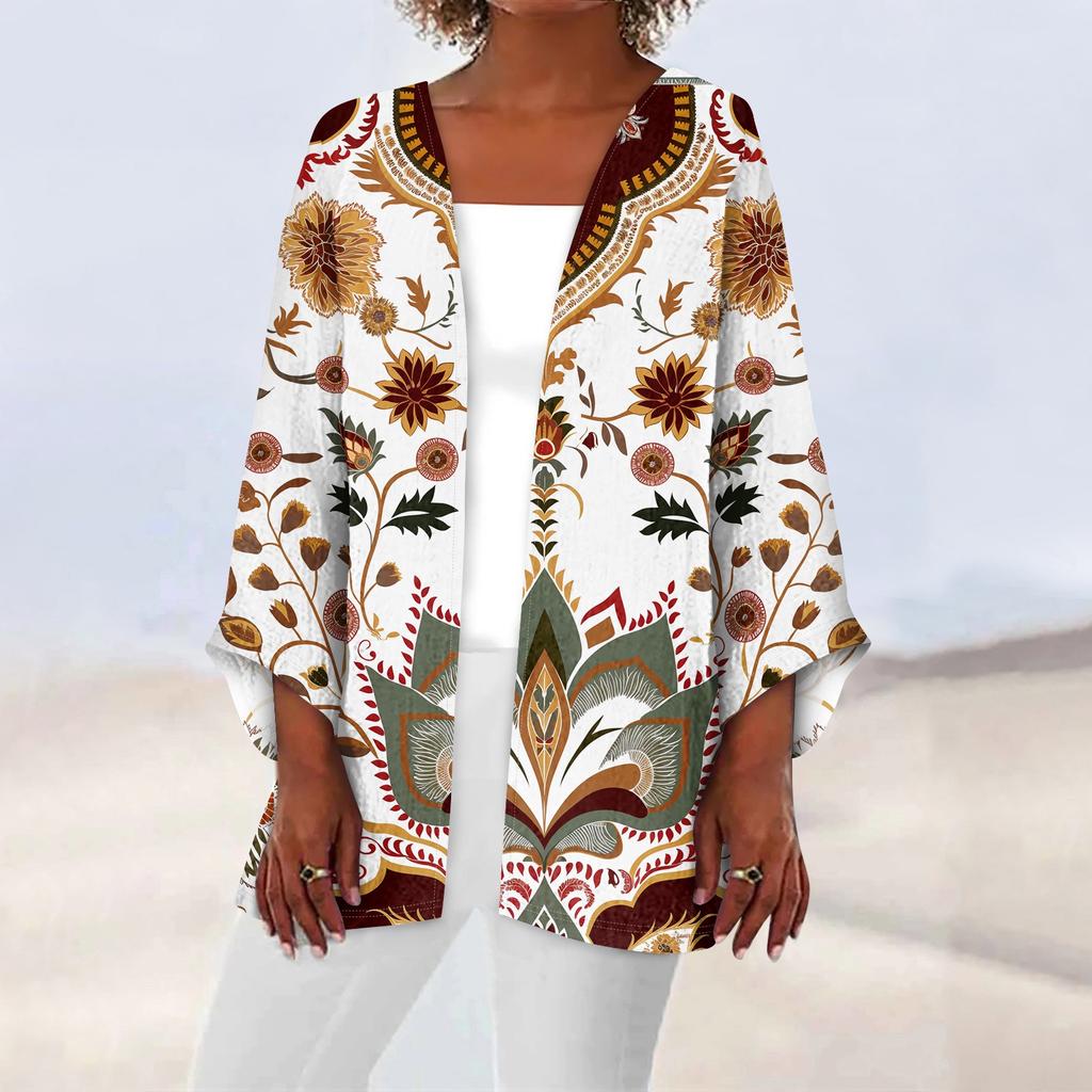 Женская повседневная модная легкая куртка средней длины с принтом в стиле ретро, ​​кардиган