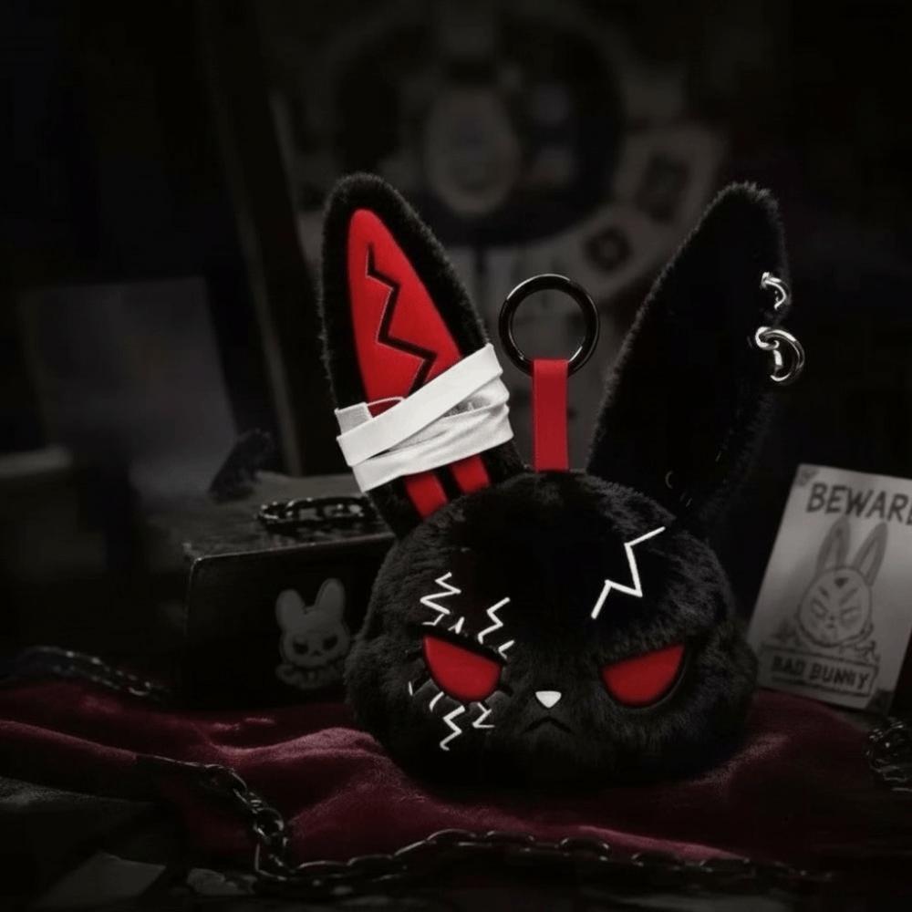 Plush Dark Bunny Plush Doll Embroidered Rabbit Bag Charm Cute Bunny Plush Keychain  Daily Carry