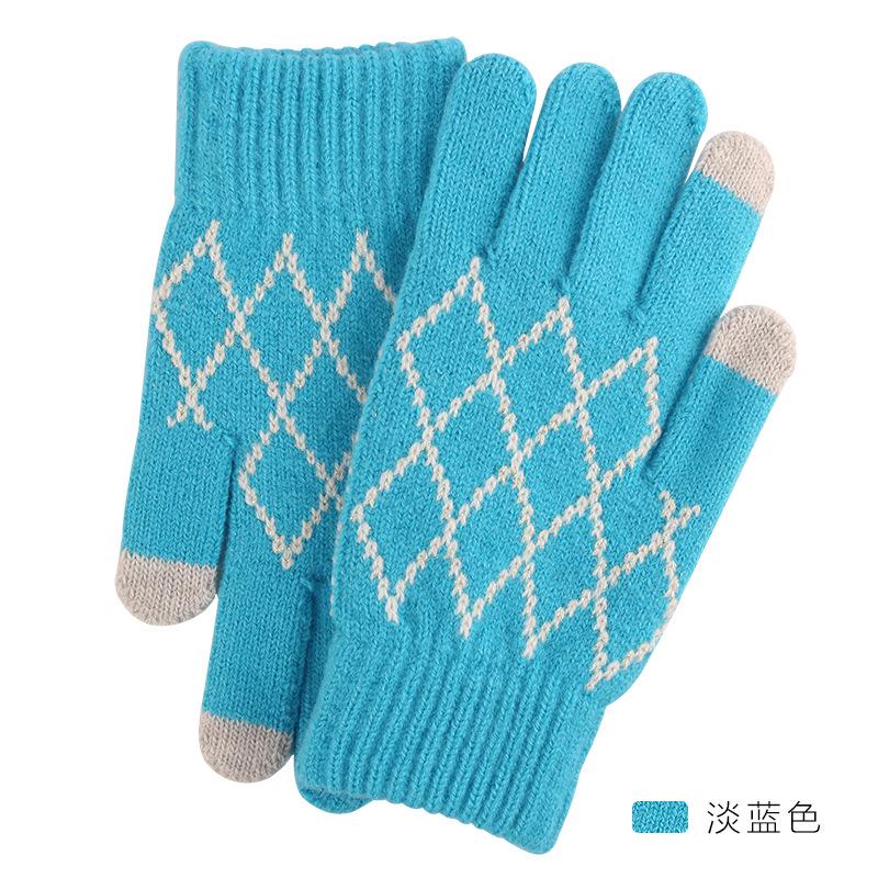 Теплые шерстяные перчатки с сенсорным экраном Зимние женские жаккардовые флисовые утолщенные пальчиковые вязаные перчатки лоток