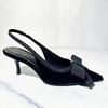 Women High Heeled Shoes Pointed Toe Slingbacks Bowknot Decoration Elegant Vintage Wedding Party Dress Sandals for Ladies
